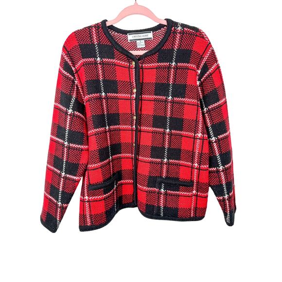 Vintage Crystal Kobe Sweater Plaid Cardigan Vintage Fall Plaid Sweater - Picture 1 of 4